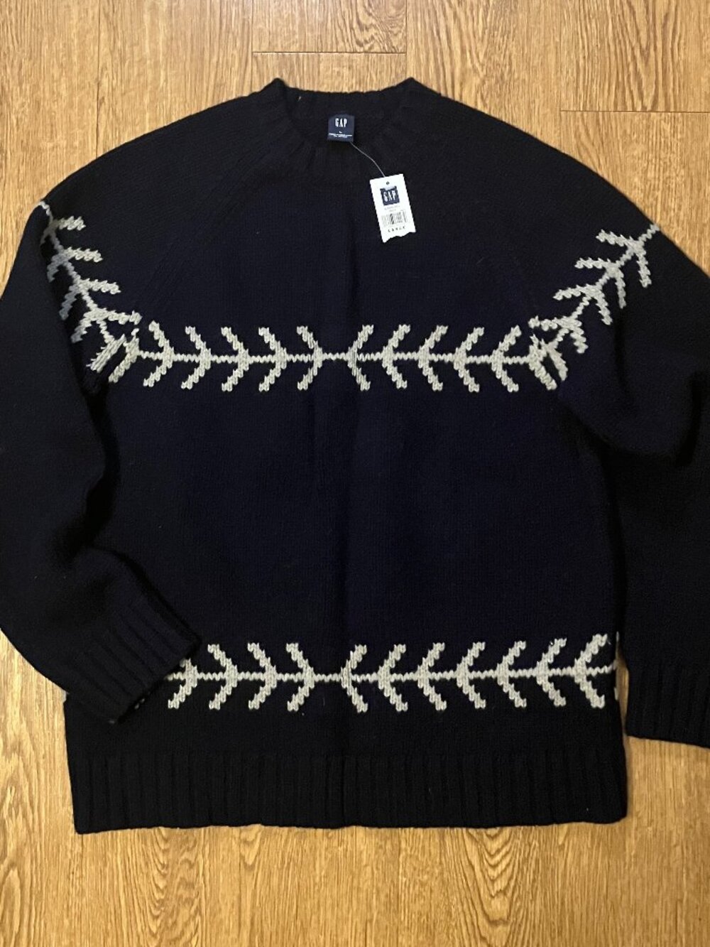 NWT Vtg 2003 GAP Lambswool Sweater Mens L Fair Isle Nordic Snowflake Navy Blue